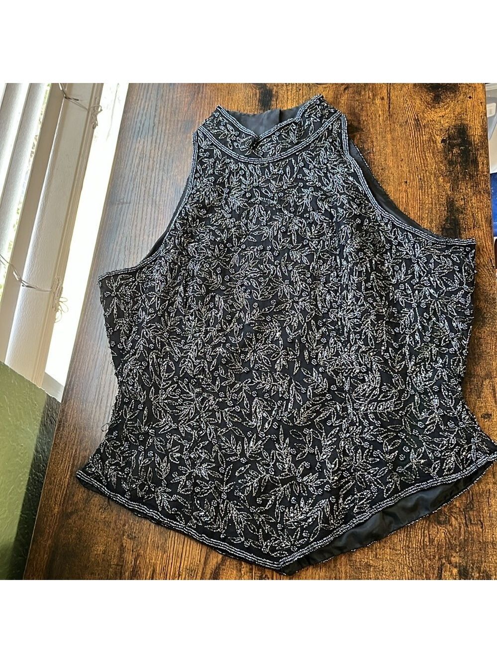 Vintage Elegant Black and Silver Women's Top formal sleeveless evening wear - Picture 3 of 12